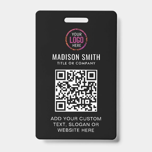 Crachá de Evento de Logotipo Preto Moderno Código  (Frente)