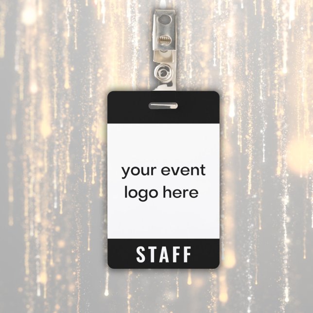 Crachá de evento para equipe (Staff event badge with custom logo)