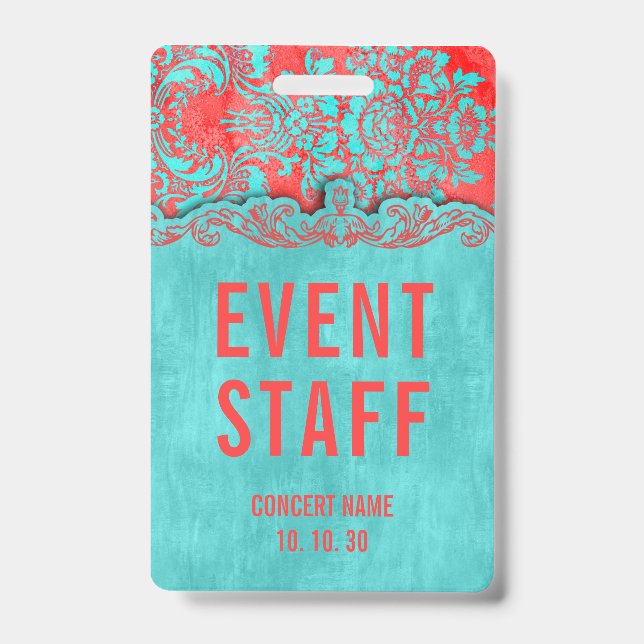 Crachá de Evento Personalizado Damask Nome do Staf (Frente)