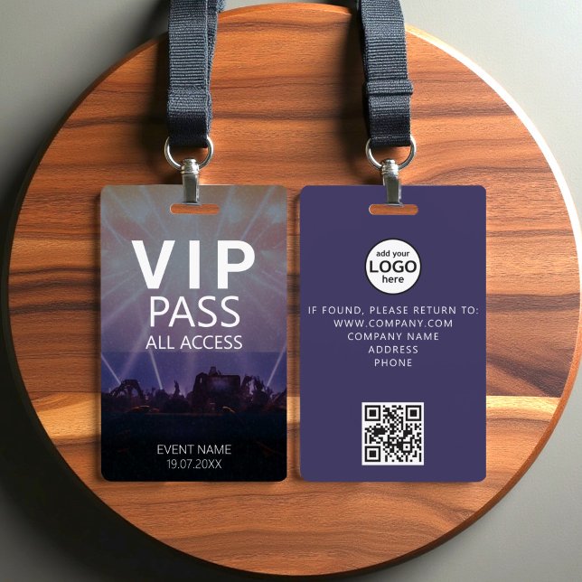 Crachá de Evento QR Code de Acesso Total VIP Perso (Criador carregado)