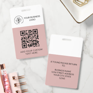 Crachá de Evento Rosa Empoeirado e Branco com Códi