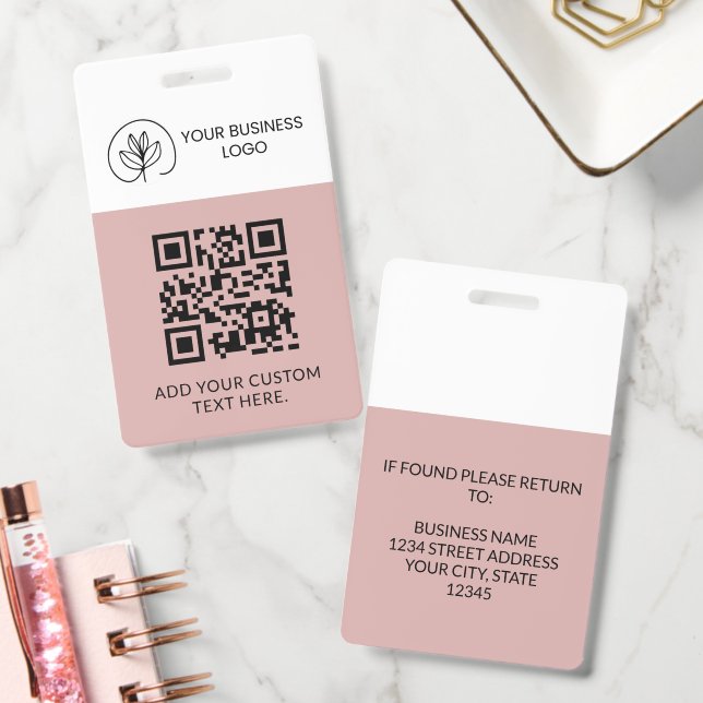 Crachá de Evento Rosa Empoeirado e Branco com Códi (Escritório)