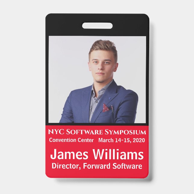 Crachá de evento vertical com foto personalizada (Frente)
