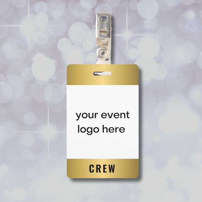 Crachá de Eventos do Funcionarios de Tripulação Do (Gold badge for crew of special event, with custom logo and name and date of event on back.)