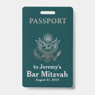 Crachá de festa de Bar Mitzvah em azul-petróleo e 