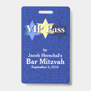 Crachá de festa VIP do Bar Mitzvah Blue with Stars