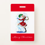 Crachá de festas de Natal Snowman e Girl Dance<br><div class="desc">Crachás com Feliz Snowman e Dança de Rapariga Tango de Natal Desenho de Cartoon Divertido - Escolha / Adicione o seu Texto / Nome / Cor - Faça o seu presente especial - Redimensione e mova ou remova e adicione elementos / texto com a ferramenta de personalização! Desenho e Design...</div>