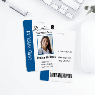 Crachá de foto azul personalizado para funcionário