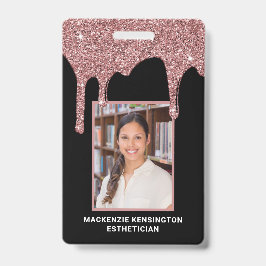 Crachá de Foto com Glitter Escorrendo em Rose Gold