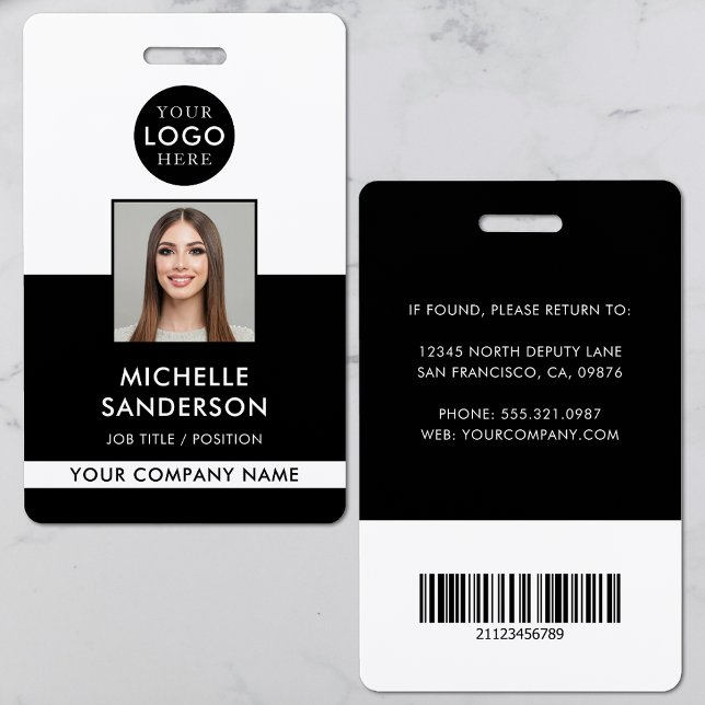 Crachá de Foto do Funcionário com Código de Barras (Company Logo Staff Barcode Employee Photo ID Badge)