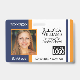 Crachá de Foto Escolar - Azul e Laranja