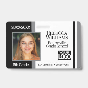 Crachá de Foto Escolar - Preto e Cinza