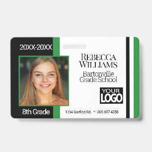 Crachá de Foto Escolar - Verde, Preto Branco