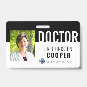 Crachá de Foto ID Hospitalar Médico Preto Minimali