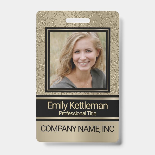Crachá de Foto Profissional com Estilo - Dourado (Frente)