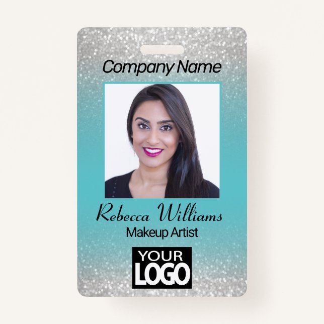 Crachá de Fotos - Azul com Falha de Brilho (Frente)