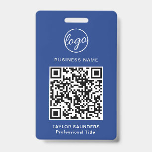 Crachá de Funcionário Código QR Azul Simples