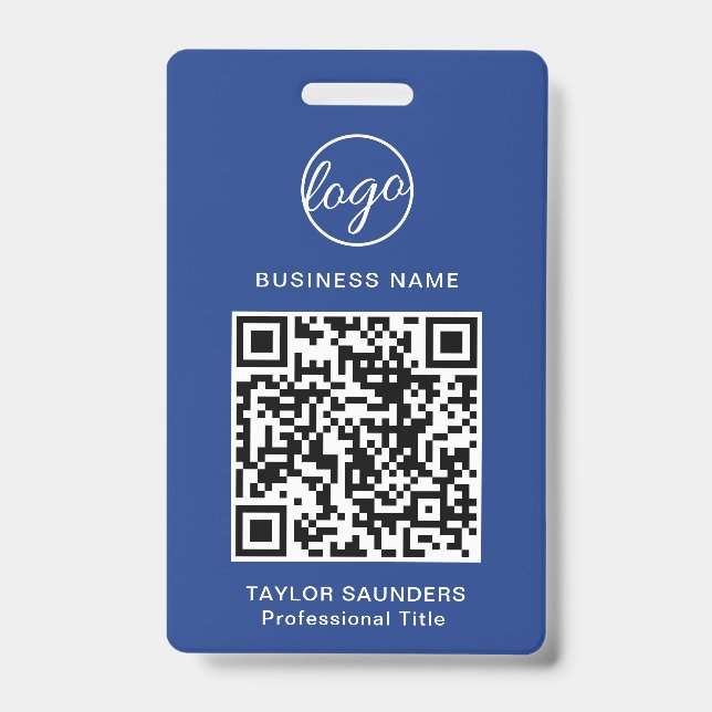 Crachá de Funcionário Código QR Azul Simples (Frente)