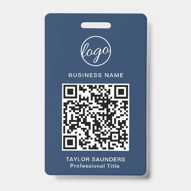 Crachá de Funcionário com Código QR Azul Marinho S (Frente)