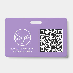 Crachá de Funcionário com Código QR Lilás Simples