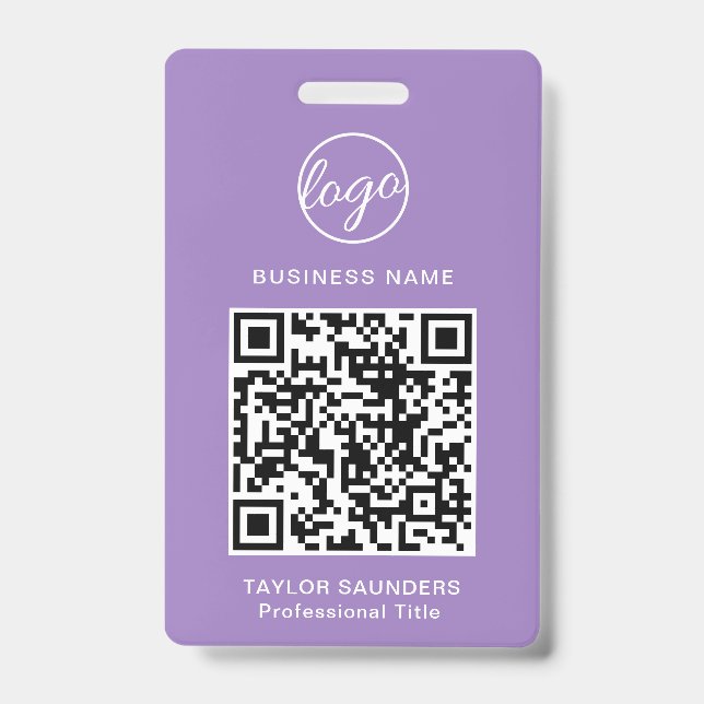 Crachá de Funcionário com Código QR Lilás Simples (Frente)