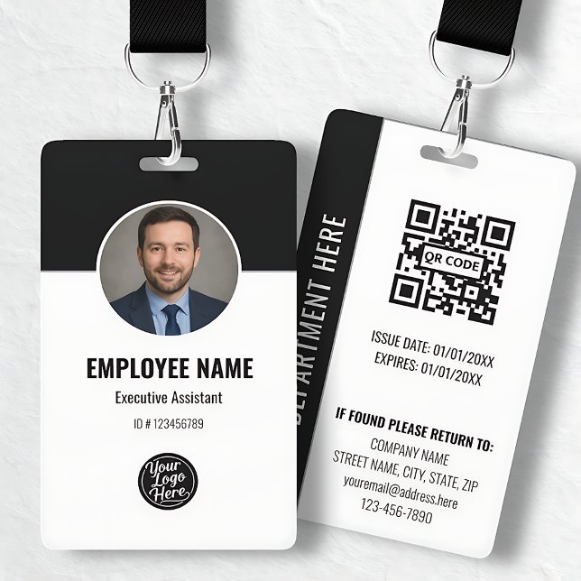 Crachá de Funcionário com Foto Preta e Branca Prof (Professional Black White Photo ID Employee Badge)