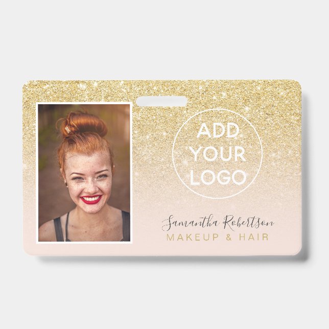 Crachá de funcionário com logo glitter dourado fem (Frente)