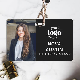 Crachá de Funcionário Negro com Código QR Logotipo