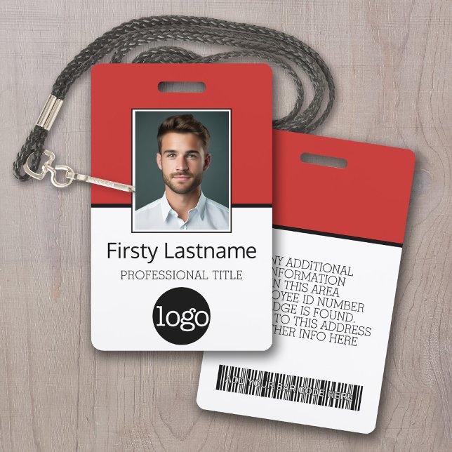 Crachá de Funcionário Personalizado - Foto, Código (Employee ID Badge - Online Proof and Low Minimum - Red Accents)