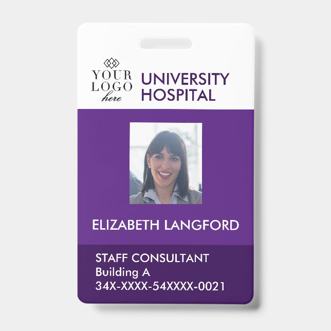 Crachá de Funcionário Personalizado| Foto, logotip (Frente)