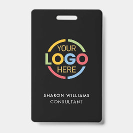 Crachá de Funcionário Preto Branco com Logotipo Em