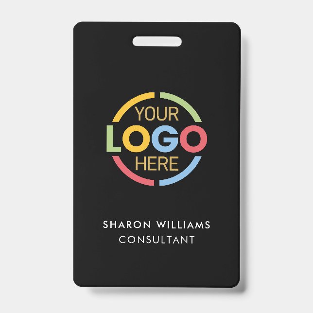Crachá de Funcionário Preto Branco com Logotipo Em (Frente)