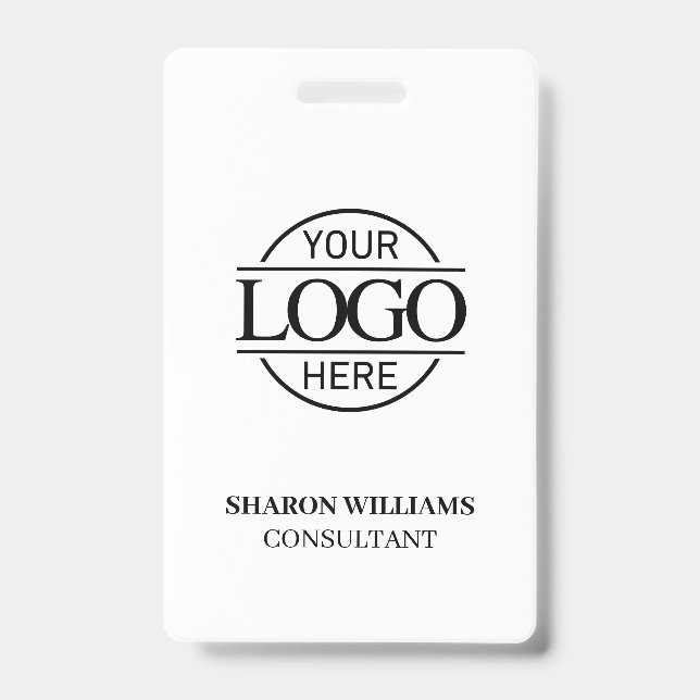 Crachá de Funcionário Preto e Branco com Logotipo  (Frente)