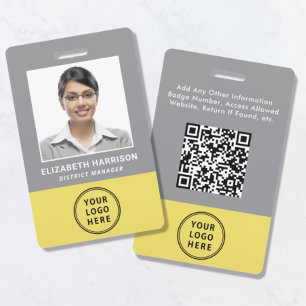 Crachá de Funcionário QR Code Cinza Amarelo