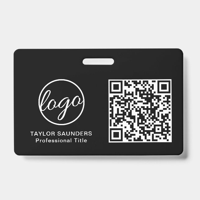 Crachá de Funcionário QR Code Preto Simples (Frente)