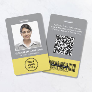 Crachá de Funcionário QR Código de Barras Cinza Am