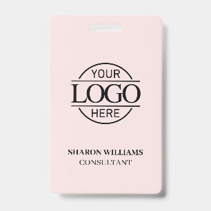 Crachá de Funcionário Rosa Bege com Logotipo Empre