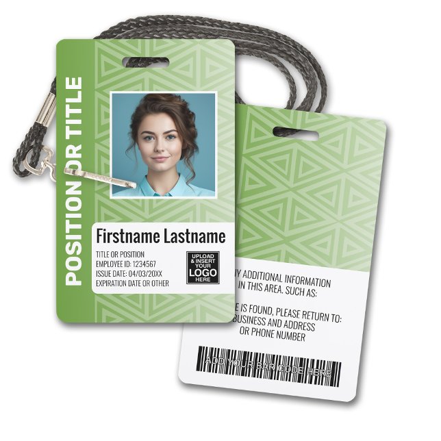 Crachá de funcionário - tribal moderno, código de  (Plastic ID Badge - Customize with Employee Photo and Credentials. Green Tribal Pattern Accents)
