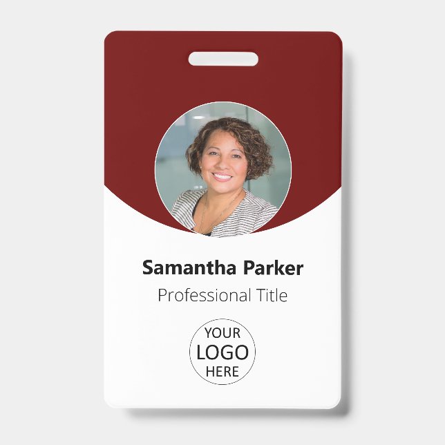 Crachá de Funcionário Vermelho Personalizado com F (Frente)
