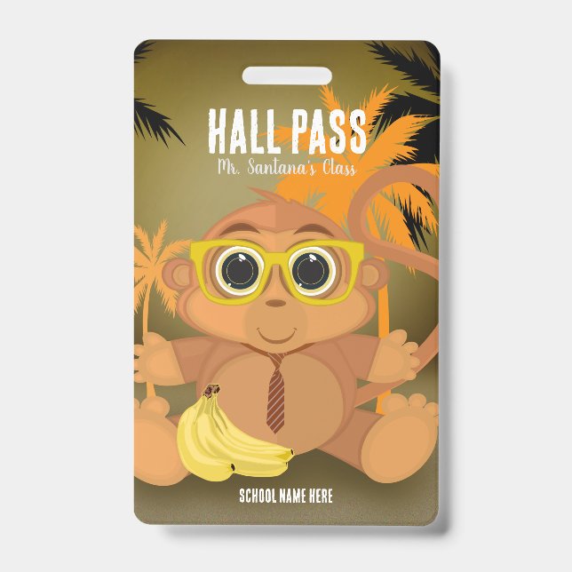 Crachá de Hall Pass do Macaco Nerd (Frente)