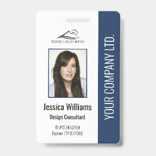 Crachá de ID azul personalizado para funcionários 