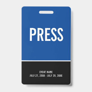 Crachá de ID Azul Preto Press All Access Pass
