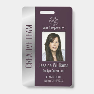 Crachá de ID Burgundy Prata Personalizado para Fun