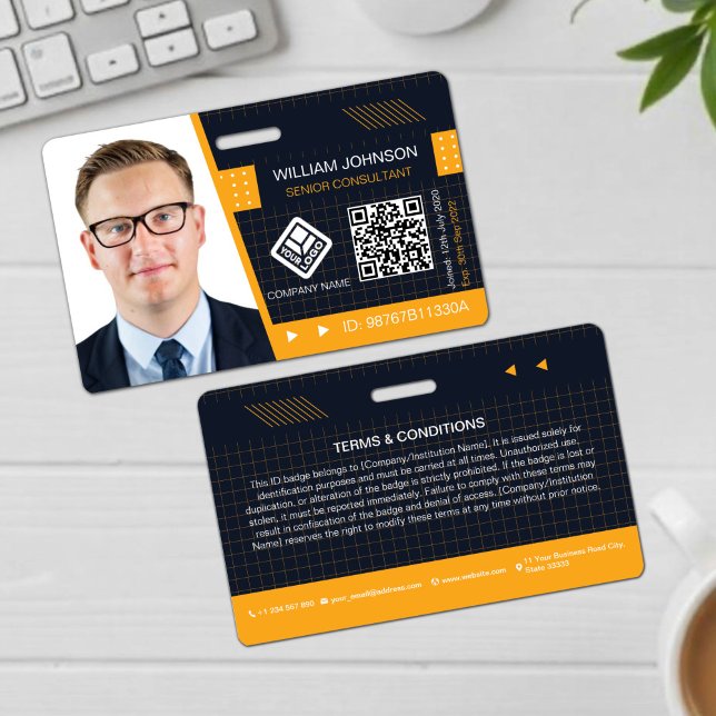 Crachá de ID com Foto Código QR Amarelo | Funcioná (Criador carregado)