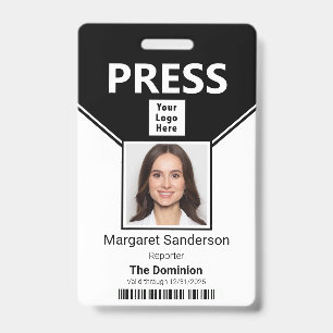 Crachá de ID com Logotipo da Press Pass, Foto e Có