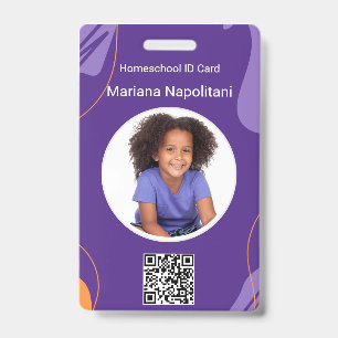 Crachá de ID de Aluno em Ensino Domiciliar Roxo