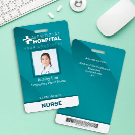 Crachá de ID de Enfermeiro Teal com Foto e Código