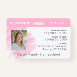 Crachá de ID de Escolas Domésticas Rosa