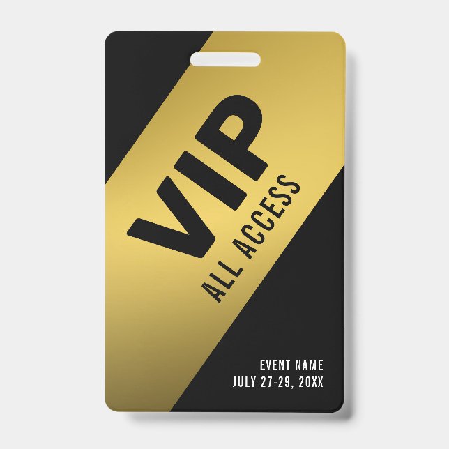 Crachá de ID de Evento de Acesso Total VIP Dourado (Frente)