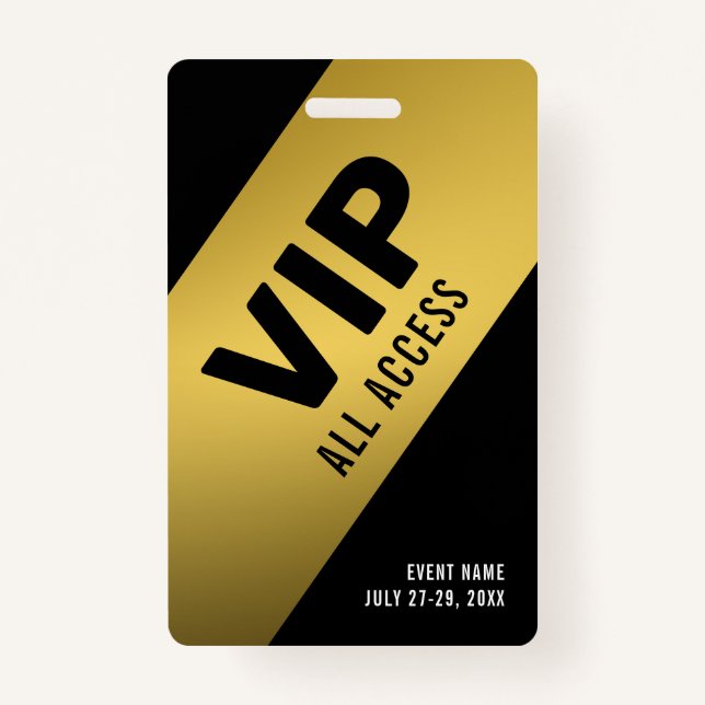 Crachá de ID de Evento de Acesso Total VIP Dourado (Frente)